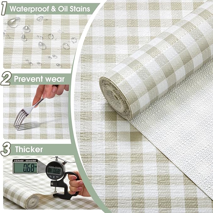 ALIUNI Drawer and Shelf Liner, Non-Slip Kitchen Cabinet Liners Non-Adhesive Thick Strong Grip Waterproof Washable Mats Protect Dresser Shelves Cupboard Bathroom Cabinets, Yellow Plaid, 24 in X 10 FT