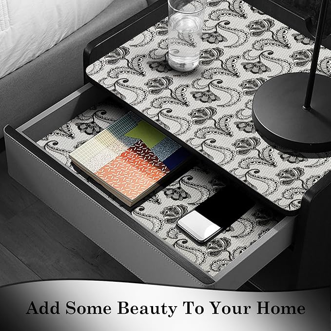 ALIUNI Drawer and Shelf Liner, Non-Slip Kitchen Cabinet Liners Non-Adhesive Thick Strong Grip Waterproof Washable Mats Protect Dresser Shelves Cupboard Bathroom Cabinets, Boho: Floral, 12 in X 10 FT