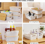 Anywish Storage Bins with Lids 8 Packs, Plastic Storage Bins with Bamboo Lids for Pantry Organization and Storage Containers for Shelves Drawers Desktop Closet Playroom Classroom Office Home, White