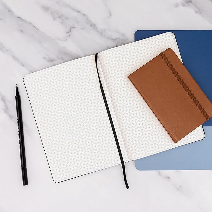 PAPERAGE Graph Paper Journal Notebook, (Black), 160 Pages, Medium 5.6 in x 8 in - 100 GSM Thick Paper – Hardcover Grid Notebook for Work or School