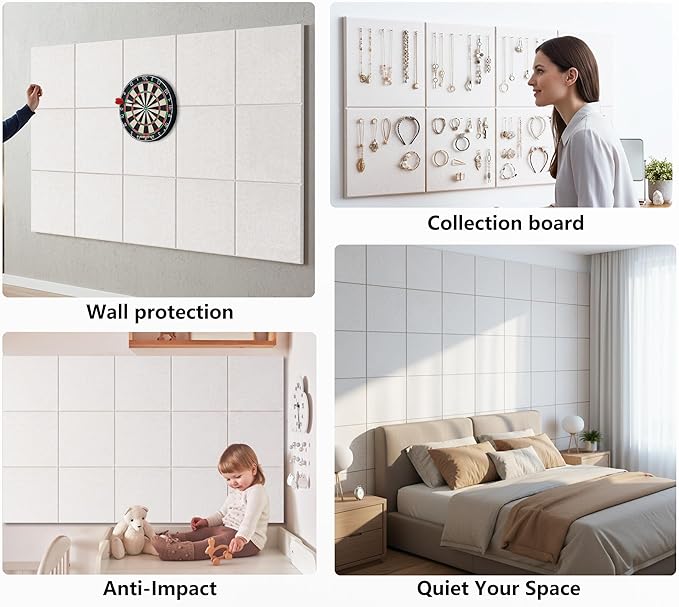 G Gamit Large Felt Wall Tiles Bulletin Board 59”x36”,Large Cork Board Alternative with 60 Pushpins,15 Pack Felt Pin Board with 112 Safe Removable Adhesive Tabs for Home Office School (Oatmeal)