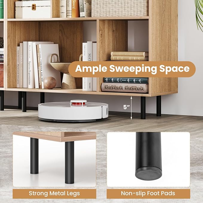 Tangkula 4 Cubby Open Bookcase, 3-Tier Freestanding Bookshelf with Detachable Metal Legs, Anti-toppling Device, Anti-Falling Baffles, Modern Cubicle Display Shelf (2,Natural)