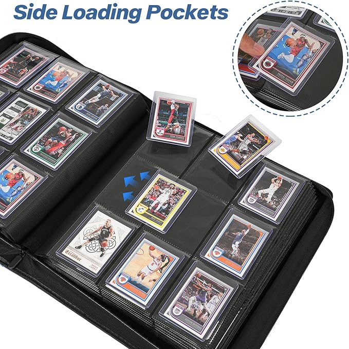 Sibonic 9 Pocket TopLoader Binder, Holds 360 3”x4” Toploader Hard Cases, Sleeves Card Collection Binder, 20 Double Sided Pages, Compatible with Trading & Sports Holder - Blue