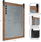 Kate and Laurel Cates Modern Farmhouse Barn Door Wood Framed Galvanized Metal Magnetic Memo Board, Rustic Brown
