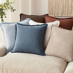 Foindtower Set of 2 Decorative Linen Fringe Throw Pillow Covers Cozy Farmhouse Cushion Cover with Tassels Accent Pillowcase for Couch Chair Sofa Bed Living Room Home Decor,16×16 Inch,Dark Blue