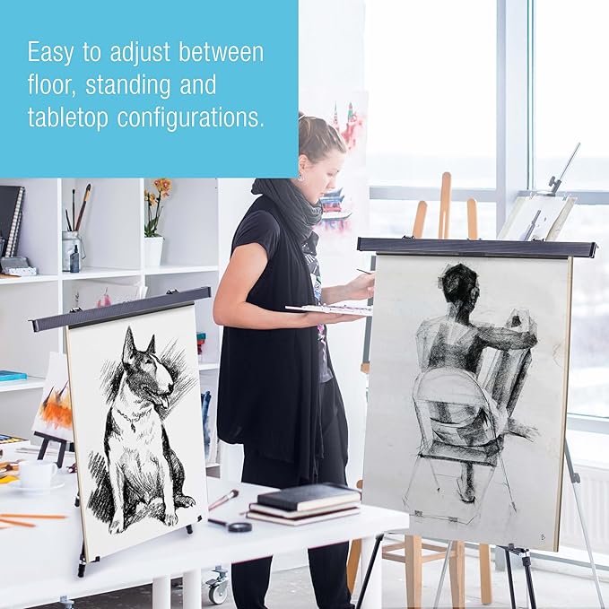 U.S. Art Supply 70" High Boardroom XL Black Aluminum Flip Chart Easel & Presentation Stand (6 Pack) - Adjustable Floor/Tabletop, Portable Tripod, Holds 45 lbs, for Chart Paper, Poster Boards, & Pads