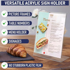 Slant Back Acrylic Sign Holder 8.5 x 11 Inches, Portrait Ad Frame and Flyer Display Stand. Menu Holder and Table Sign Display for Home, Office, Store, or Restaurant Use. Acrylic Stands for Tabletop (3 Pack)