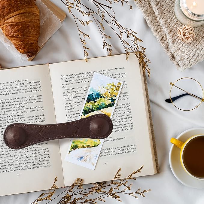 Weighted Bookmark - Leather Book Page Weight Book Weights Holder for Hands-Free Reading Paper Weights for Cookbooks Crafts Music Books Appreciation Bookmark (01Coffee)