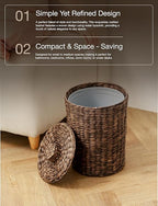 Tidita 4 Gallons Wicker Waste Basket - Water Hyacinth Bathroom Trash Can - Garbage Can with Lid Boho Style - Wicker Trash Can with Lid for Bedroom, Kitchen - Removable Liner (Black Color)