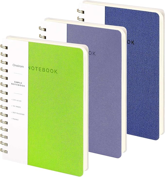 Spiral Notebook-5.75" x 8.125" College Ruled Journal with Inner Pockets and 160 Pages,PU Leather Cover Business Journal, Twin-Wire Binding Notebook Perfect for Office & Home School Supplies 3 pack NavyBlue/Light Green/Violet