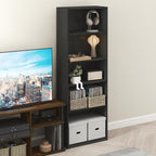 Furinno GEHRY DVD Shelf, 5-Tier CD Rack, Media Shelf with Adjustable Shelves, DVD Storage Cabinets for CD Blueray Game Disc, Easy Assembly, for Living Room, Home Office, Blackwood