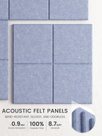 Bumusty Large Cork Board Alternative-47 x35 Felt Bulletin Board Tiles, with 30 Pushpins, 70 Adhesive Tabs, 12-Pack Slat Wall Paneling, Cork Boards for Office Push Pin Board Felt Board-Soft Periwinkle
