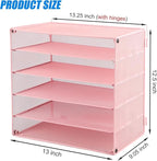 EASEPRES 5 Slot Mesh Desk Organizer Tray, File Paper Letter Folder Holder Desktop Paper Sorter Mail Organization Rack Storage Accessories, for Office Home School Classroom, Pink