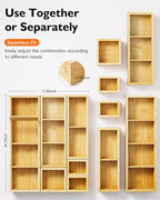 VA1KENE 6PCS Desk Drawer Organizer Tray with 12 Compartments – Bamboo Office Storage Boxes Set for Junk Drawer Supplies, Utensils, Cosmetics, Jewelry and More