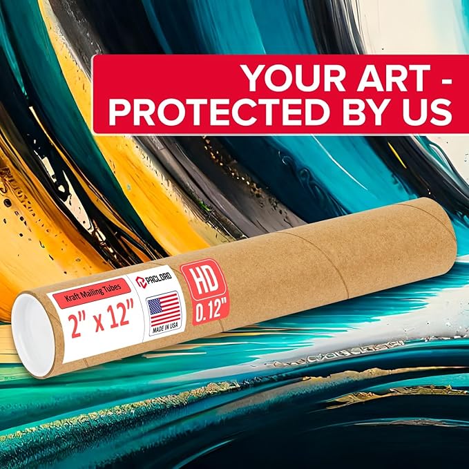 Paclord 2" x 12" Heavy-Duty Reinforced Cardboard Mailing Tube, Pack of 1 Tube with 2 Caps – Secure USPS Approved – Great for Shipping and Storing of Prints, Artwork, Posters or Documents
