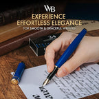 Wordsworth & Black Fountain Pen Set, Bent Nib, Includes 24 Pack Ink Cartridges, Ink Refill Converter & Gift Box, Calligraphy, [Imperial Blue], Perfect for Men & Women