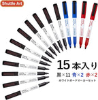 Shuttle Art Dry Erase Markers, 15 Pack 3 Colors Magnetic Whiteboard Markers with Erase, Fine Point Dry Erase Markers for Writing on Whiteboard Glass Mirror for School Home Office(11 Black 2Blue 2Red)