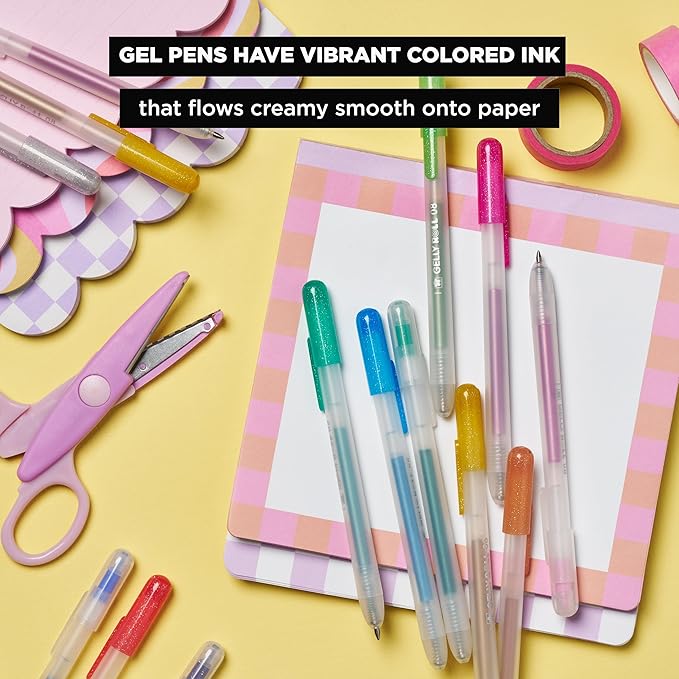 SAKURA Gelly Roll Retractable Gel Pens Colored - Assorted Gel Color Pens with Different Effects - 08 Medium Point Ink Pen for Journaling, Art, or Drawing - 1 Pen Case - Assorted Colored Ink - 24 Pens