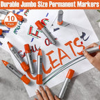 Fuutreo 10 Pack Jumbo Permanent Markers Bulk Large Chisel Tip Permanent Markers Quick Drying Waterproof Big Huge Poster Pens for Office, Logistics Company and More(Orange)