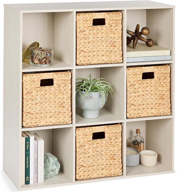 Best Choice Products 9-Cube Storage Organizer, 13.5in Shelf Opening, Bookcase, Display Shelf, Customizable w/ 3 Removable Back Panels – Whitewash
