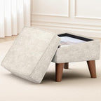 FAGAGA Ottoman Foot Rest, Small Footstool Ottoman with Storage, Modern Foot Stool with Adjustable Lid and Sturdy Wood Legs for Living Room, Bedroom, Couch, Enterway (Beige)