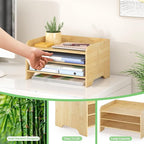 Wisuce Essentials Bamboo Desk Organizer Mail Holder Countertop Letter Tray File Organizer for Desk Letter Sorter Paper File Storage for School Home Office Supplies