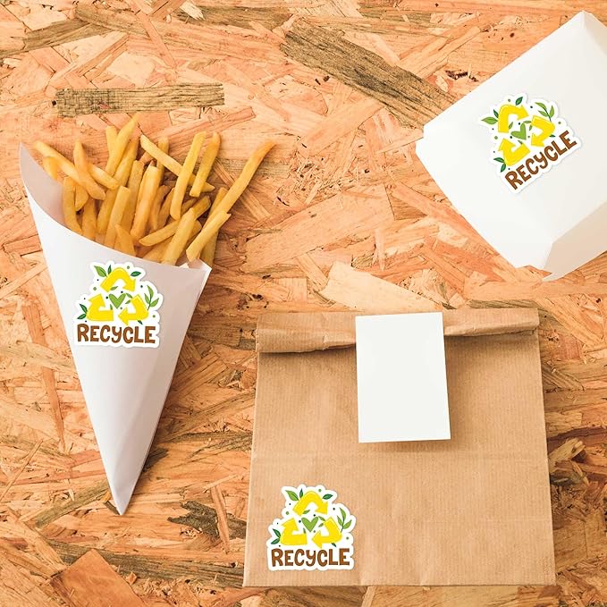 Bttwkco 500pcs Recycle Stickers Roll - Small Business Reused Package, Eco-Friendly, Earth Day, Happy Mail Recycling Labels - Handmade