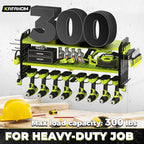 KAFAHOM Power Tool Organizer, Large 8 Drill Holder Wall Mount with 2 Side Pegboards, Heavy Duty Metal Tool Shelf with 12 Hooks, Storage Rack for Garage Organization, Utility Battery Shelves - Green