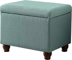 Spatial Order Home Decor | Upholstered MediumRectangular Storage Ottoman | Hinged Lid Ottoman with Storage for Living Room & Bedroom, Aqua Linen