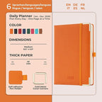 IN-LUXPRO Daily Planner 2026 with One Page Per Day,(A5-8.5" x 5.9"),12 Months Calendar Hourly Appointment Book Monthly Tabs & Self-adhesive Pen Holder,Inner Pocket, Vegan Leather Hardback,Orange