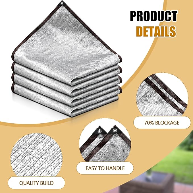 Mindsoft 70% Aluminet Shade Cloth Reflective Tarp 10 x 20 ft Aluminum Cloth Porch Privacy Screen with Grommets Durable Mesh Canopy for Car Garden Patio Pergola Sun Shade Cover(1 Set)
