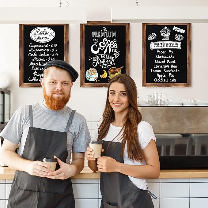 HBCY Creations 18" x 24" Torched Brown Solid Wood Frame Wall Chalkboard, Magnetic Surface, Home Décor, Restaurant & Café Menus, Blackboard, Includes Chalk, Eraser & Hanging Hardware