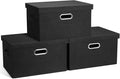 Graciadeco Medium 15" 21 Quart Collapsible Stackable Storage Bins with Lids, 3 Packs Black Foldable Fabric Closet Boxes Heavy-duty Lidded Linen Cube Basket Container Organizer and Storage for Bedroom