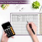 HAUTOCO Hardcover Accounting Ledger Book for Small Business Bookkeeping Horizontal Money Expense Tracker Notebook with 2 Storage Pouch, Personal Columnar Log Journal 10.78 x 8'', Deep Purple