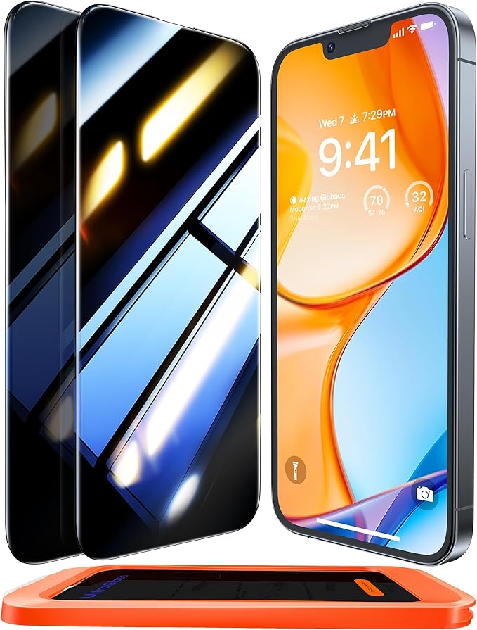 UltraGlass Ultra Top 9H+ Glass for iPhone 14 Privacy Screen Protector [Invisible Privacy Armor] Private Screen Protector 14 Tempered Glass [Full Coverage & Longest Durable] 2 Packs