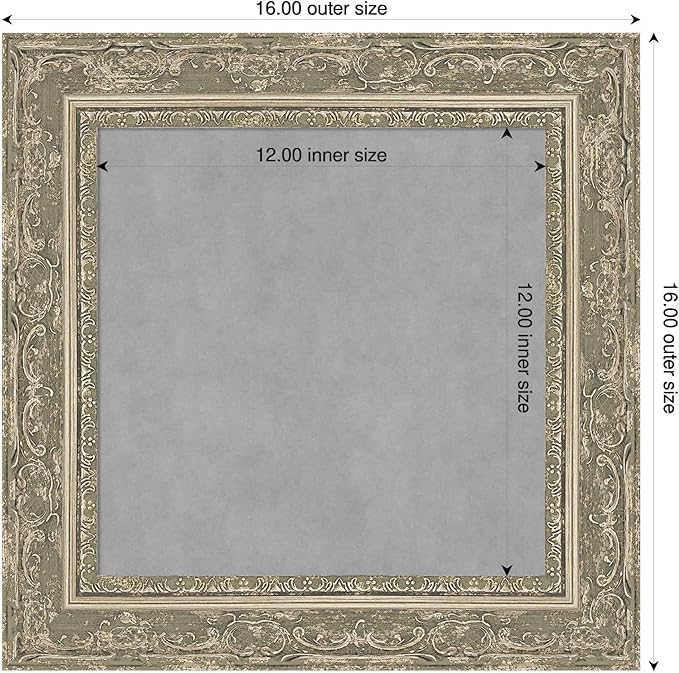 Amanti Art Silver Framed Magnetic Board 16x16 X-Small Vision Board for use with Magnets, 100% Metal Sheet to Display Items as Office Decor or for Home Organization in mudroom, Kitchen or Kids Room