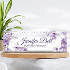 Personalized Name Plate for Desk, Custom Desk Name Plate, Acrylic Name Plate Office Desk Accessories, Personalized Office Gifts for Coworkers Teachers, Employee Appreciation Gifts (Purple Ink)