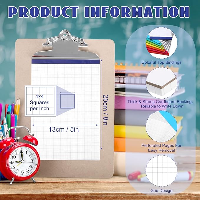 Jetec Small Graph Paper Notepad 5 x 8 Inch Mini Notebook Double Sided Memo Pads Back to School Supply Pocket Notepad Assorted Colors 50 Sheets Graph Paper Notebook(Grid(4x4),8 Pcs)