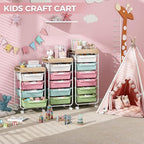 Rolling Storage Utility Cart With 6 Drawers,Art Supply Craft Organizer,Sewing Makeup Organizer And Storage,Office Organization Wooden Tabletop,Colorful