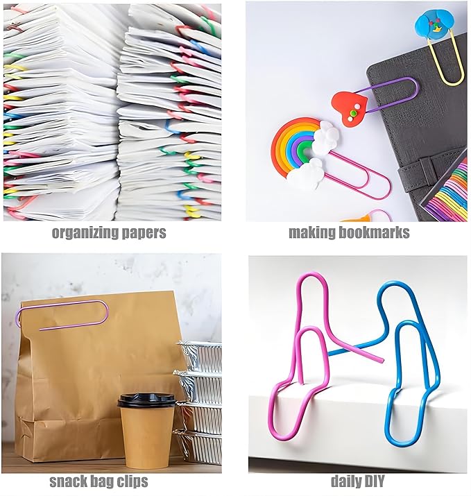CasaVibe 50 Pack 4 Inches Jumbo Paper Clips, Vinyl Coated Multicolored Extra Large Mega Paperclips, Colored Binder Clip for Office School Document Organizing Office Supply Accessories