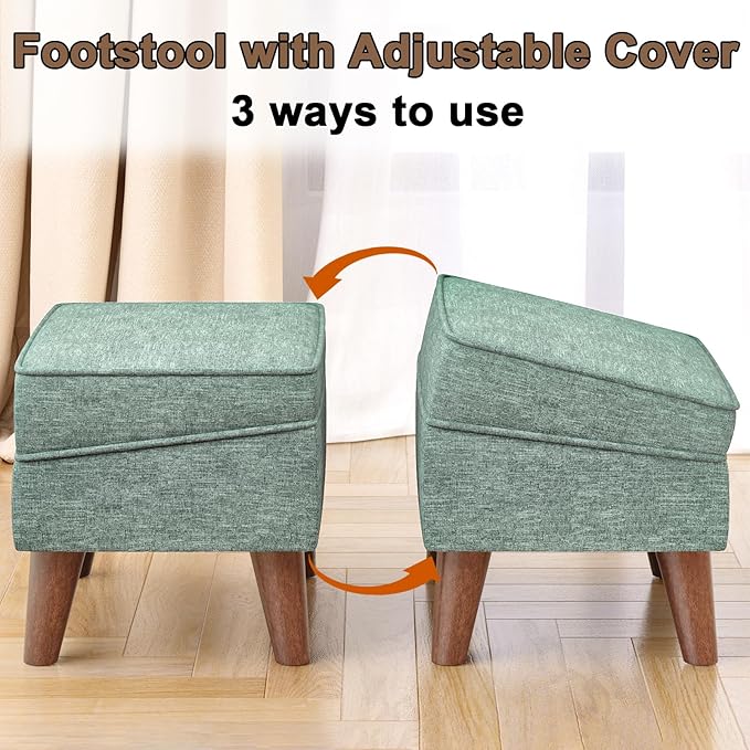 FAGAGA Small Footstool Ottoman, Footstool with Adjustable Lid, 11" Ottoman Foot Rest with Storage for Living Room, Bedroom, Couch, Enterway, Green