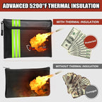 ROLOWAY Fireproof Bag (9.6 x 6.6 inches) 5200℉ Heat Insulated with Reflective Strip, Fireproof Money Bag with Zipper for Cash (2-Pack Black)