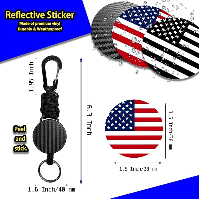 KINBOIN Heavy Duty Retractable Keychain - USA Flag Braided Paracord Lanyard, ID Badge Clip Reel, Necklace Keychains for Travel Work