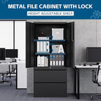 PEUKC 2-Drawer Metal File Cabinet, Lateral Vertical Filing Cabinets for Home Office, Locking File Cabinet with Storage Shelves, Legal/Letter/A4 Size Office File Cabinets (Black, Assemble Required)