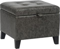 Adeco Small Faux Leather Storage Ottoman Bench with Wood Legs, 15.2" Square Mixed Grey PU Cube Foot Stool, Upholstered Button Tufted Vanity Chair with Hinged Lid for Living Room, Bedroom, Dorm