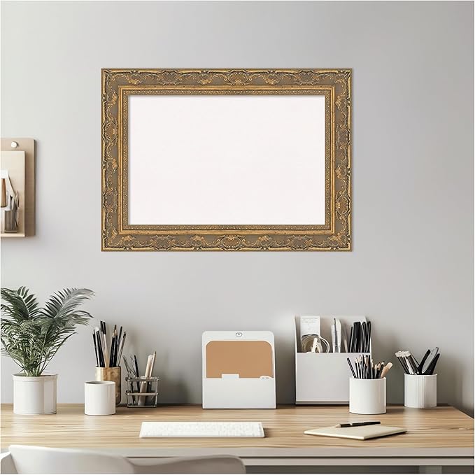 Amanti Art White Cork Board for Wall, 16x22 Vision Board with Gold Frame, Small Corkboard Office Decor for Home Organization, Traditional Corkboard Pinboard to Display Items for Home Organization