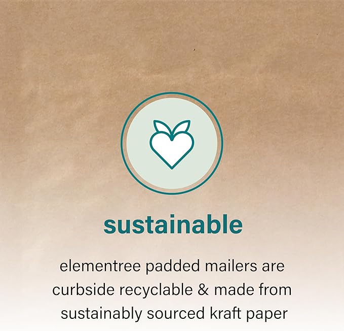 Elementree Large Recyclable Kraft Paper Padded Mailers 12" x 15" (Size #5) - 100 Brown Padded Mailing Envelopes - Flexible Padded Envelope Inner Eco-Cushioning - Made in the USA (01919)