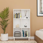 Chyanmoo Wood Cube Storage Organizer White Bookshelf - 3-Tier Freestanding Storage Cabinet with Legs for Home Office, 6-Cubes Open Shelf