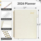 SUNEE 2026 Planner, Weekly and Monthly Calendar Planner 9"x11.2"- 12 Month (January 2026 - December 2026), Linen Cover, Pocket, Bookmark, Notes, Monthly Tab, Beige