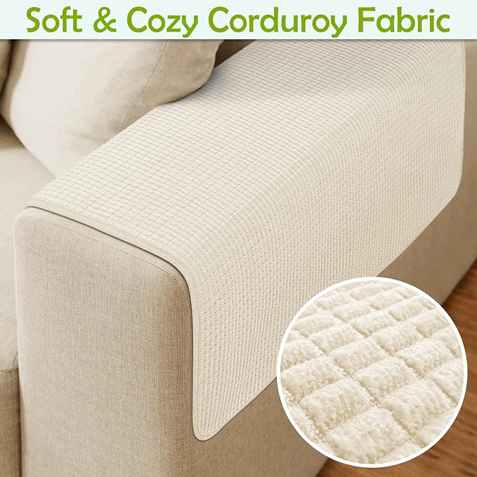 Couch Arm Covers, Sofa Arm Covers, Waterproof Armrest Cover for Sofa, Armchair, Loveseat, Non-Slip Recliner Arm Cover, Headrest Covers, Arm Chair Covers Set of 2 (Beige, 26"×26")